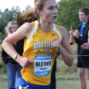 Faith Blethen was unable to catch Camden Hills’ Augusta Stockman on Saturday, but she said she had a great time trying. Blethen finished second among all freshmen girls at 19:40, setting new personal and school records. SUE MELLO/Boothbay Register