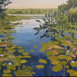 “Narrow Passage, Knickerbocker,” acrylic, by Boothbay region artist John Butke, is one of the works by local artists in the River Arts exhibition “Sheepscot Watershed.” Courtesy of River Arts John Butke