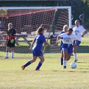 ReAnna Heino handles the ball during a September game against Mt. Abram. SUE MELLO/Boothbay Register