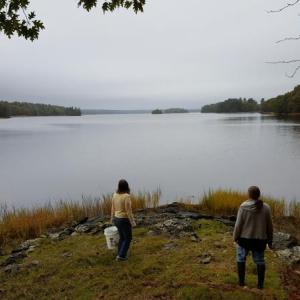 KELT’s Project Coordinator Ruth Indrick, left, and volunteer water sampler Kate MacKay take in the view after collecting water samples in Georgetown. Courtesy of KELT