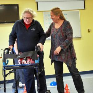 Certified Occupational Therapy Assistant Deborah Hidu leads Libby Hodgdon through an obstacle course as part of a free four-week balance at the St. Andrews Campus of LincolnHealth. Courtesy of LincolnHealth