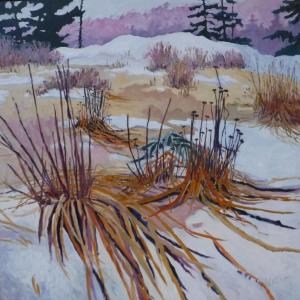 East Boothbay artist Andrea Peters’ 48 x 48 oil on canvas, “Winter Garden II,” graces the entryway at Coastal Maine Botanical Gardens through Dec. 31. The work is one of the works in Peters’ “Winter Colors” exhibition there. Courtesy of Gleason Fine Art Andrea Peters Winter Garden II 48 x 48