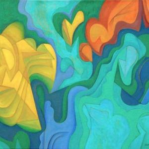 Thirty-seven of artist Audrey Bechler’s acrylic paintings, including “Islands,” a 36” x 48”, comprise her show at Savory Maine opening Feb. 11. Opening reception is Feb. 19. Courtesy of Grace Goldberg Audrey Bechler