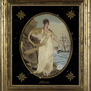 Embroidery and watercolor by Sarah Ann Tuttle while she attended the George Dame School in Portsmouth, NH c. 1810. Courtesy Bill and Sally Gemmill