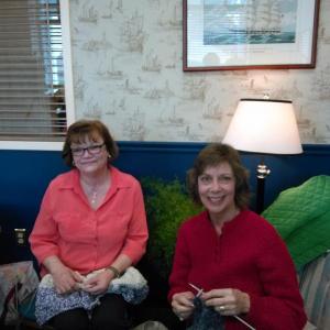 Linda Blum of Edgecomb and Barbara Vitallo of Damariscotta enjoy knitting at the Community Center every Monday between 10: a.m. and noon on Mondays. JANE CARPENTER/Boothbay Register.