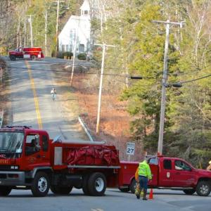 Area firefighters set up their vehicles for the drill on Southport Island April 19. Courtesy of Robert Mitchell