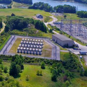 Aerial view of Maine Yankee’s Independent Spent Fuel Storage Installation (ISFSI) located on Bailey Point, Wiscasset. Courtesy of Maine Yankee
