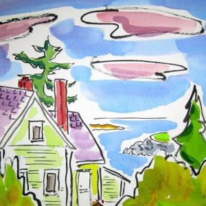 Watercolors by Boothbay based artist Ellen Hutcheson are featured at Rising Tide through May 28. Courtesy of Rachael Burton Ellen Hutcheson