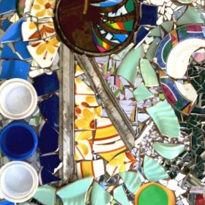 This recycled mosaic, created by a student of Manon Lewis, "R is for Recycle" was made from dump salvage. See this work and that of 299 other students at BRAF’s 32nd Annual Student Art Show May 13-22.
