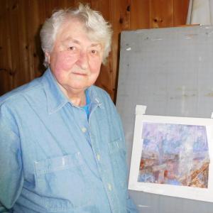 Artist Brenda Bettinson’s new show “The Earth Remembers” at Mathias Fine Art invites visitors to write their impressions of the show on a scroll at the gallery on Barters Island. Courtesy of Cordula Mathias