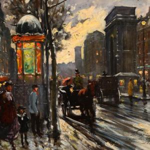 Francois Gerome (French b. 1895), “Porte Sainte-Denis, Paris,” oil on canvas, 20” x 24”