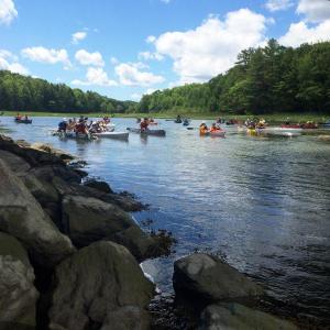 A total of 31 boats — canoes and kayaks — took part in the 21st Sheepscot River Kayak Race on July 2. Courtesy of Lucia Droby