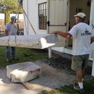 Installation of new granite steps at Boothbay Railway Village Town Hall Boothbay ME