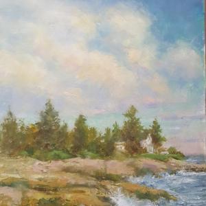 Mitch Billis’ “Clouds over Ocean Point,” 10” x 8” oil on canvas on board is one of the artist’s “Postcards” in his new show in many a moon opening at Gleason Fine Art on Sept. 2. Billis shares the spotlight with artist/educator Michael Vermette. Courtesy of Gleason Fine Art
Mitch Billis
