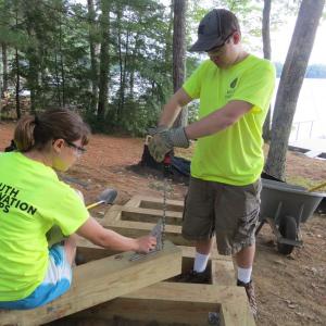 Gabi Cooper, left, and Eli Barter building infiltration stairs. Courtesy photo