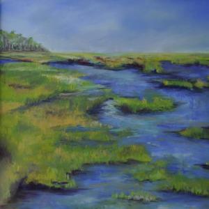 Edgecomb artist Kim Skillin Traina is one of the five women artists in the Sept. show at the Richard Boyd Gallery, Peaks Island. This work, “Summer Marsh” 18” x 18” is one of Traina’s pastels in the show. Courtesy of the artist Kim Skillin Traina
