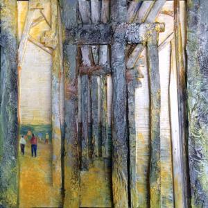 Alan Braley’s “Under the Boardwalk,” mixed media on wood, is on exhibit with other works by the artist at Studio 53, Alan Braley