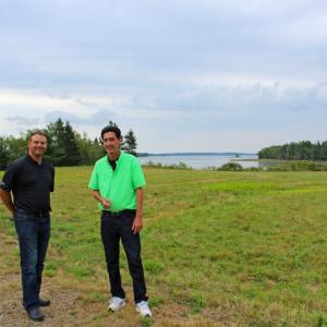 Eric Dube of Casco Bay Engineering, left, and Bruce John Riddell, landscape architect – the design team on site of the future Milbridge Commons. Courtesy photo