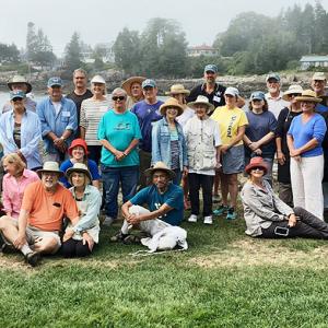 The participating artist/brush wielders were: Kathy Baribeau, Brad Betts, Geoff Bladon, Jane Brennan, Ed Buonvecchio, John Butke, Fran Butsavich, Ken Carlson, Ted Charron, Sue Clark, Ken DeWaard, Julia Durgee, Erin McGee Ferrell, Claudette Gamache, Sandra Garrigan, Sara Gray, Stephan Giannini, Roberta Goschke, Bob Grant, Ken Harvey, Hai Ou Hou, Carol Jessen, Ruth Kaldor, Sue Heil Kibbe, Renee Lammers, Suzanne Marinell, Bruce MacDonald, Corinne McIntyre, Bruce McMillan, Roger Milinowski, Gail Morrison, Carole Palmer, Jorge Pena, Hugh Phipps, Diane Randlett, John Seitzer, Kevin Tacka, Tony van Hasselt, George Van Hook, Jean Wyman, Peter Yesis, Susan Zimmerman. The event was included in the Harbor Fest Stroke of Art event. Courtesy of Corinne McIntyre PAPME and OPA at the Great Paint Out E Boothbay ME Sept 7