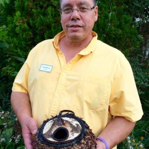 Wayne Maines’ with one of his Native American influenced boxes. Courtesy of Polly Smith