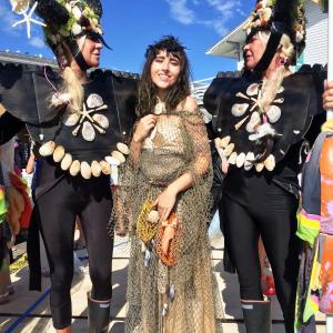 Adele, left, and Andy Bielli, the Warriors, stand guard over the Boothbay Region Harbor Fest Fishin’ for Fashion Show at Rocktide Inn. SUZI THAYER/Boothbay Register