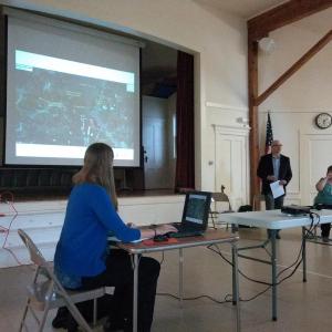 From left, Sarah Williams, bridge engineer, Tim Merritt, project manager from Stantec and Leanne Timberlake, project manager from Maine DOT, present information about Thompson's bridge at a public hearing at the Southport Town Hall on Tuesday, Aug. 30. JANE CARPENTER/Boothbay Register