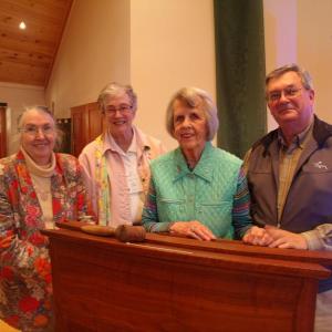 Boothbay Region Garden Club program co-chair Leal Brinegar, president Mimi O"Neill, Charter CMBG members, Mollie and Wells Moore. Courtesy photo