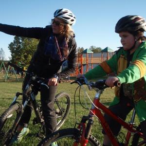 A student gets instruction on riding a mountain bike at the Liberty open house. Courtesy photo