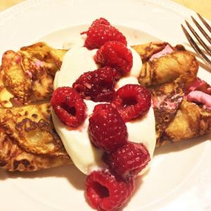 Crepes Suzi: Raspberries, mascarpone lemon juice and sugar, topped with a spoonful of noosa lemon yogurt and more raspberries. SUZI THAYER/Boothbay Register