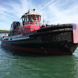 The Maxwell Paul Moran was launched at Washburn & Doughty on Friday, Sept. 30. It was the 39th in a series of tugboats built by the boatyard for Moran Towing Corporation. Courtesy of Justin Clark
