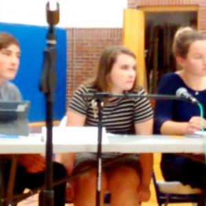 BRHS civil discourse debaters Jay Hasch and Victoria Morin represent Green Party candidate Jill Stein, while Summer Chamberlin represents Democratic candidate Hillary Clinton. MORGAN CALLAN ROGERS/Boothbay Register