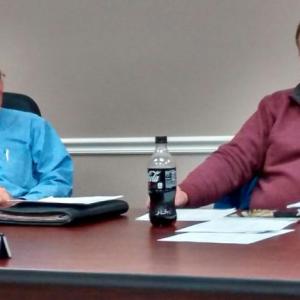 Selectmen Russell Hoffman, left,and Michael Tomko argue for expedited footbridge repairs. MORGAN CALLAN ROGERS/Boothbay Register