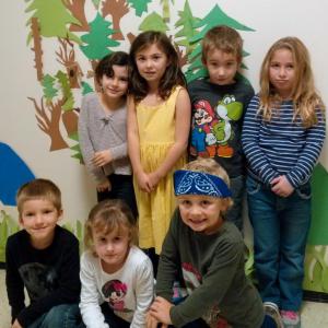 Some of the members of Lisa Andrews’ first grade class at BRES are, from left, back row: Gigi Blake, Natalie Flagg, Kolton McKenney and Eleanor Irwin; front row: Alex Hughes, Annabelle Whitney and Chase Licursi. JANE CARPENTER/ Boothbay Register