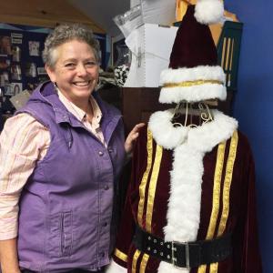 Mattie Welch with the Santa costume she made. SUZI THAYER/Boothbay Register