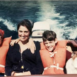 Wendy, Mum, Peter and Topsy, back in the good old days, heading out to an island off Cushing. Wendell Thayer photo