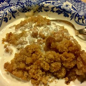 Apple crisp with heavy cream. Hello. SUZI THAYER/Boothbay Register