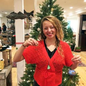 Brooke Hoerner holds some of her curiosities at Ae Ceramics Home Store in Boothbay Harbor. Courtesy of Alison Evans