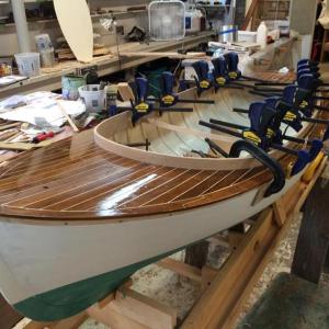 Cradle boat under construction by John Van Dyke at Southport Island Marine for his grandson. Courtesy of Southport Island Marine