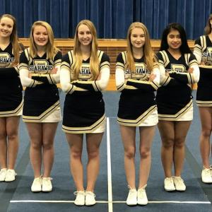 The 2016-2017 Boothbay Region High School basketball cheerleaders. Pictured from left are Alexandra Nein, Kayla Lewis, Emma Rideout (captain), Sierra Murray, Lovely Uberita and Natalia Gosselin. The team is coached by Elizabeth Tilton. Courtesy photo