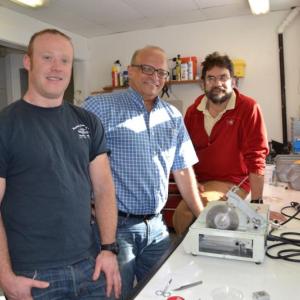 From left, Carl Huntsberger, graduate student in the University of Maine School of Marine Sciences, Dr. Raouf Kilada, of the University of New Brunswick, and Dr. Rick Wahle, University of Maine researcher professor. Dr. Kilada visited UMaine’s Darling Marine Center in Walpole this winter to share his technique for determining the age of lobsters. Courtesy photo