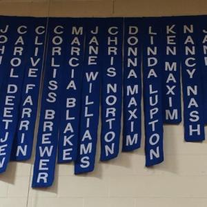The beginnings of the Retired Teachers Wall of Fame in the BRES gymnasium. Principal Mark Tess is committed to ensuring that those who taught at BRES will be remembered. MORGAN CALLAN ROGERS/Boothbay Register