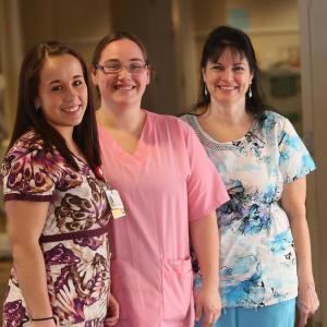 CNAs are important caregivers in every part of LincolnHealth. From left are Kianna Santos, CNA, Dawn Dancer, CNA, and Edna Sukeforth, CNA. Courtesy of LincolnHealth