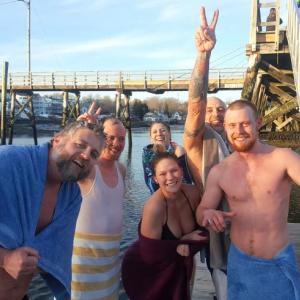 February Plunge! A Facebook post by Christopher Brazee led to six brave souls taking a dip on Feb. 26 into Boothbay Harbor's frigid water. Alan Baldwin, after the plunge, donated $100 for each participant to Suzie Edwards' "Fill the Boat with Love" to go towards helping people in our community. Stanley Hornsby also donated a $100 Amazon gift card. Look for this to become an annual charity event to raise funds for non-perishable foods and clothing to help the less fortunate in our community. Pictured from left are Alan Baldwin, Stanley Hornsby, Nichole French, Christopher Brazee and Tim Weatherby; standing in back is Sarah Foster. STEVE EDWARDS/Boothbay Register