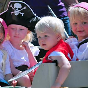 A motley group of kid buccaneers join the pirate crew invading the Twin Villages during a past Damariscotta River Pirate Rendezvous. Courtesy of easternmaineimages.com