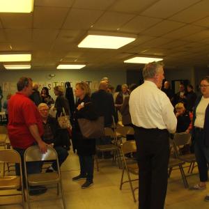 District Six Republicans greet one another before the vote for DA candidates. GINA HAMILTON/Wiscasset Newspaper