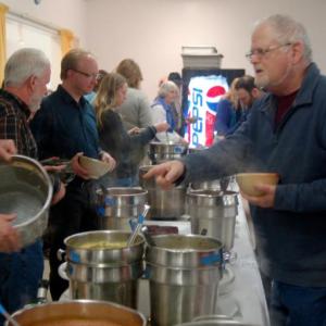 Diners cue up to sample a variety of soups served by Rotary volunteers. ART MAYERS/Boothbay Register
