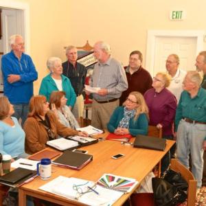 From left to right, seated, are BRCRC members Lori Grinnell, Susan Wilson, Tracey Hodgdon Hyson and Holly Stover; standing, left to right, are Bruce Johnson, BRCRC board president Sue Burge, John Lunt, SIA board president Gardiner Rapeyle, Pastor Richard Rego, Nancy Van Dyke, Jim Singer, John Suczynski and Barclay Shepard. Courtesy of Robert Mitchell