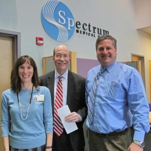 Pictured from left are Lincoln Medical Partners V.P. of Physician Services Stacey Miller, LincolnHealth President Jim Donovan with Spectrum Medical Group CEO David Landry. Courtesy of Scott Shott