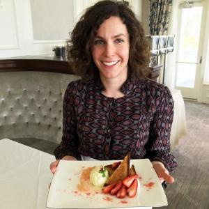 Alex Tallen holds a dessert creation she will be making for the Boothbay Harbor Country Club this summer. SUZI THAYER/Boothbay Register