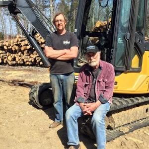 Eric and his dad, Al, at the pellet-making wood plant in Boothbay. SUZI THAYER/Boothbay Register